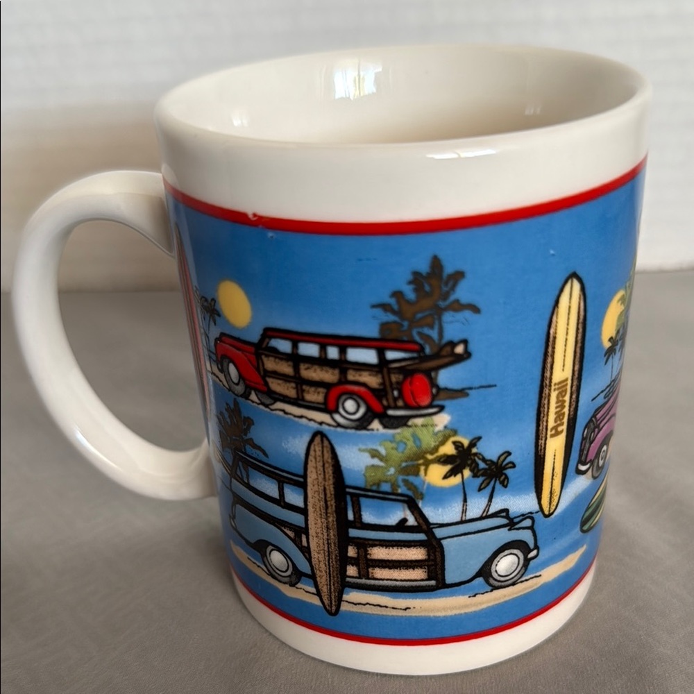 Woody Cars Surf-Themed Ceramic Mug Hawaii Coffee Mug Cup Blue Car Inside Mug